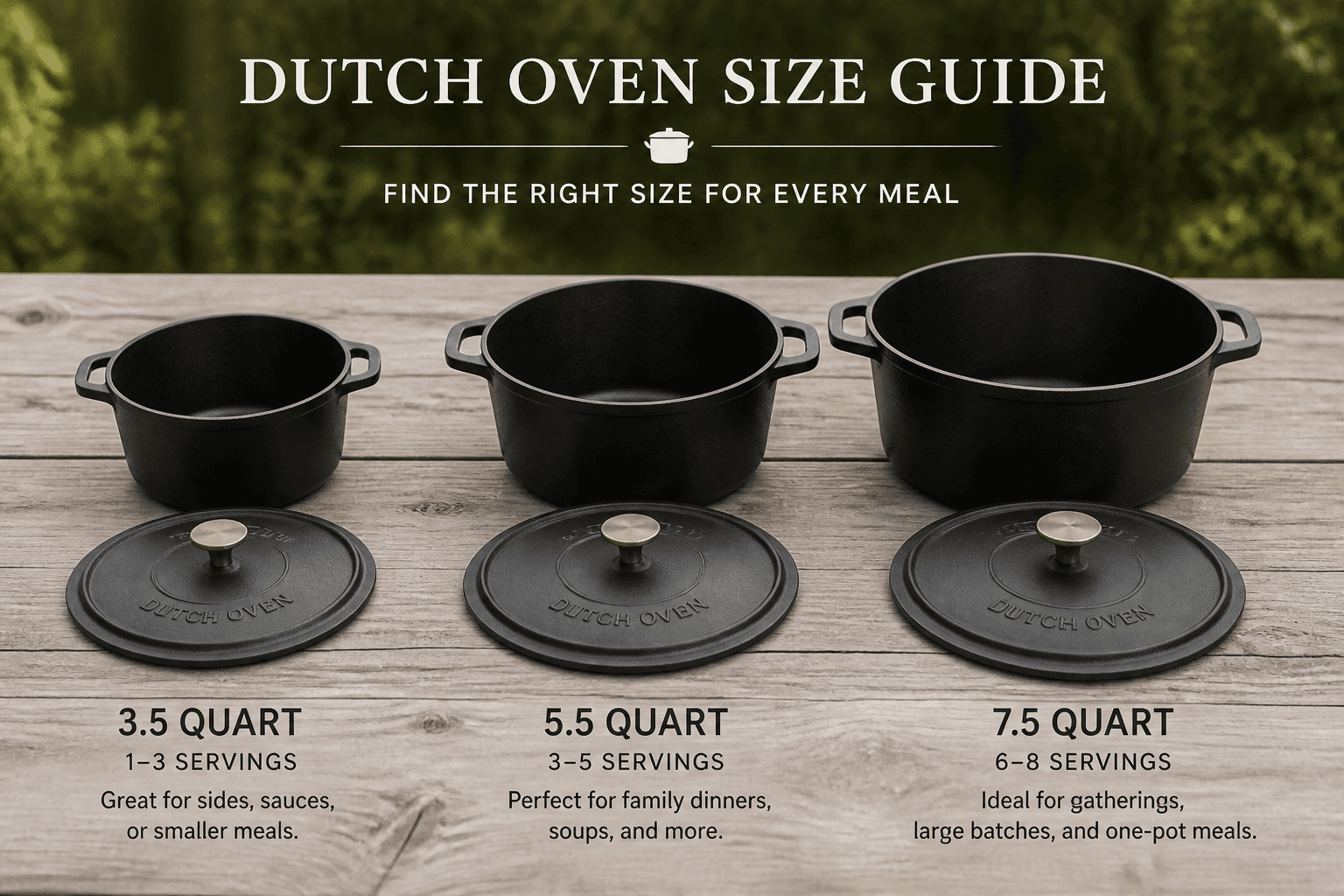 Dutch Ovens i forskellige størrelser