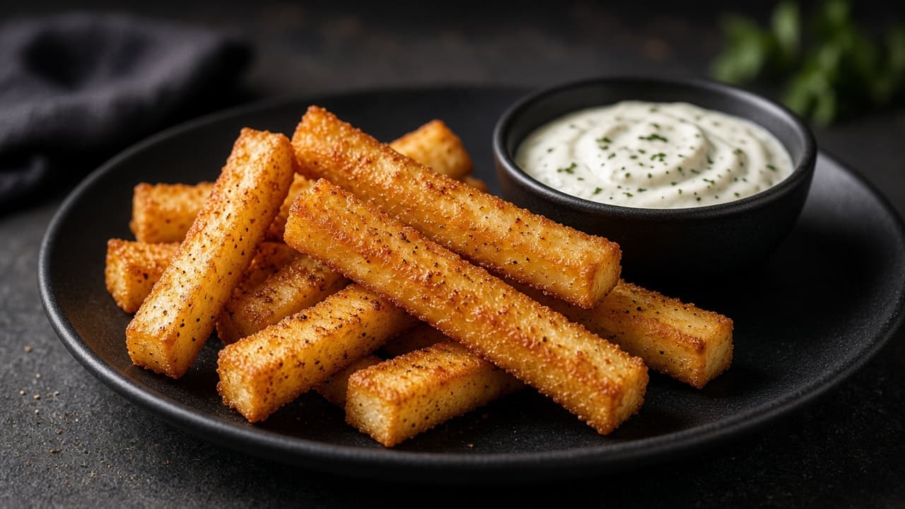 Sprøde hytteost-fritter i stave som pommes-alternativ