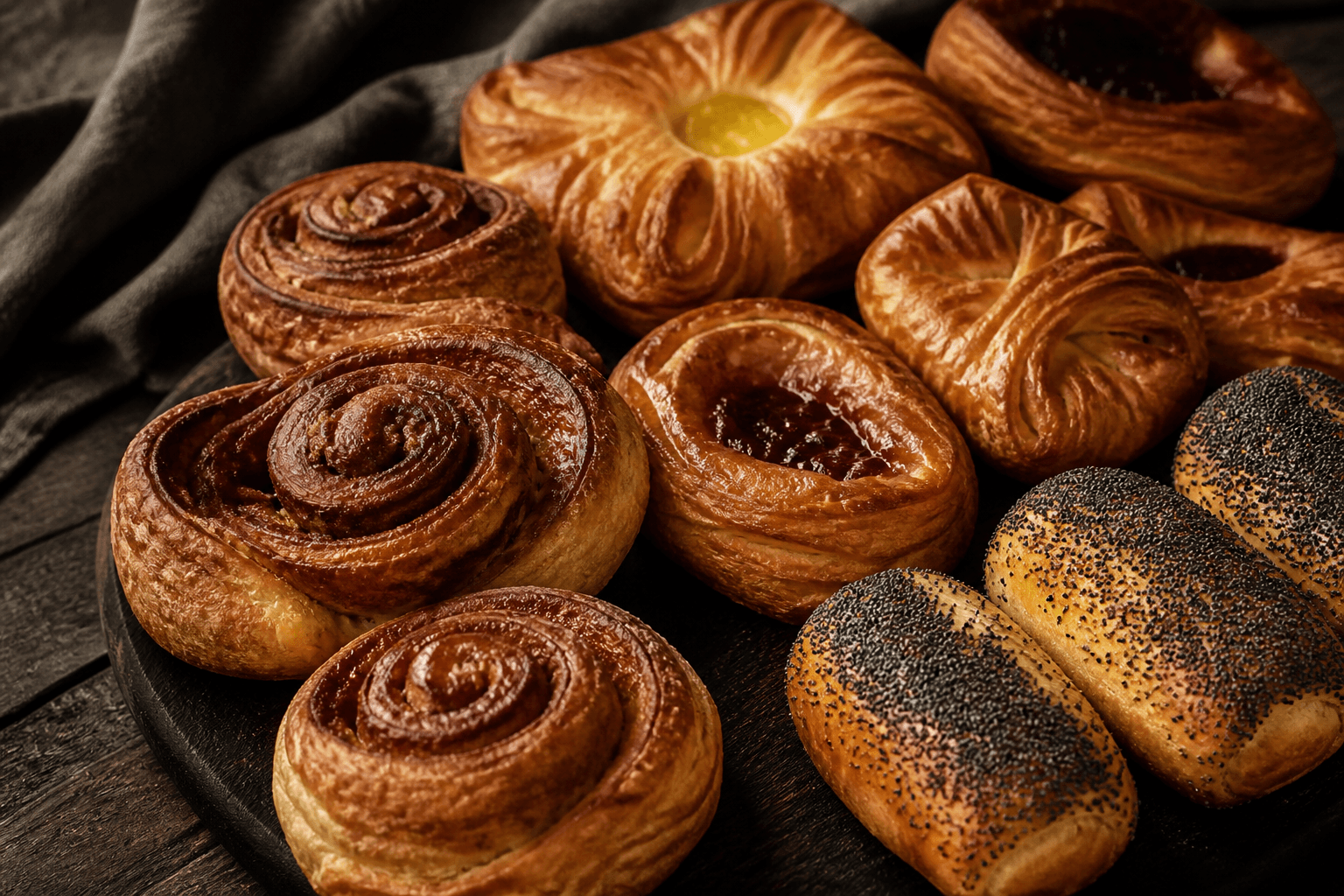 Frosne kanelsnegle, wienerbrød og tebirkes bagt i airfryer