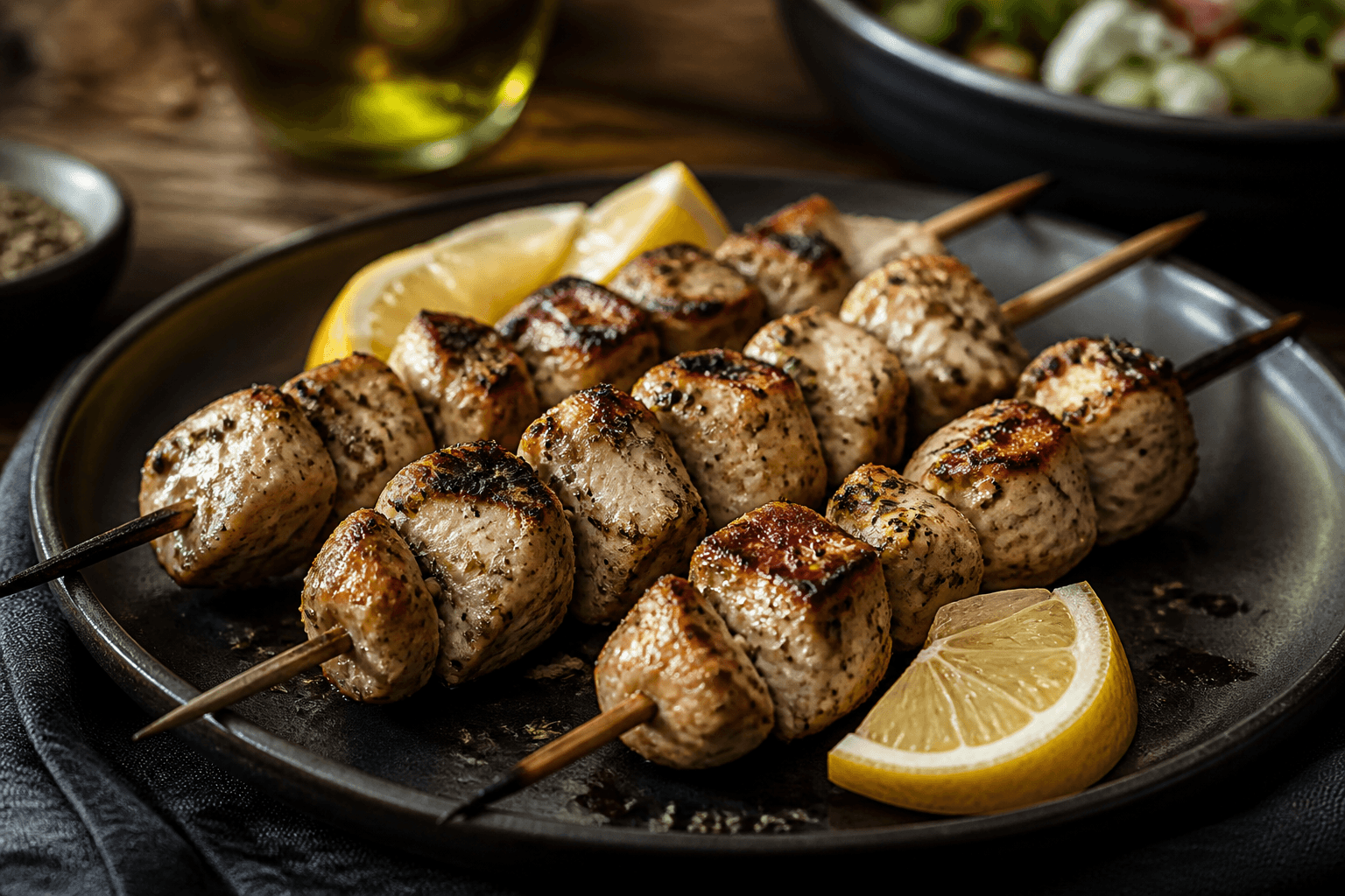 Græske souvlaki-spyd med citron og oregano