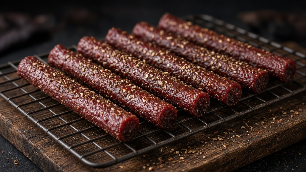 Tørrede lamme-snacksticks med spidskommen på rist