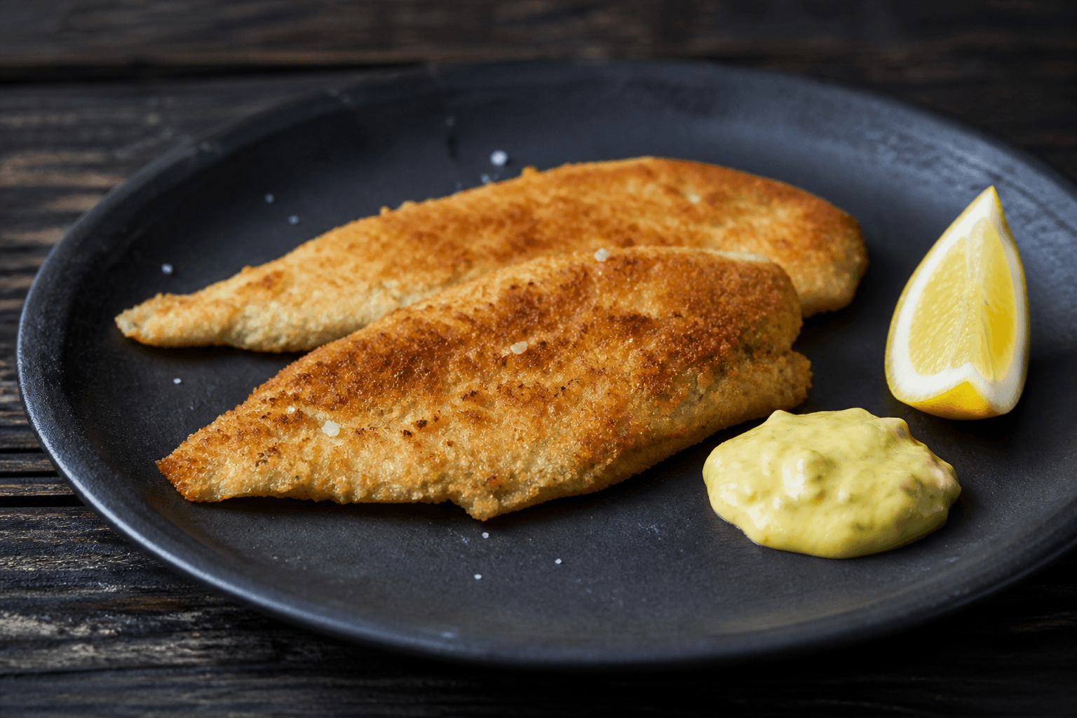 Panerede rødspættefileter med citron og remoulade
