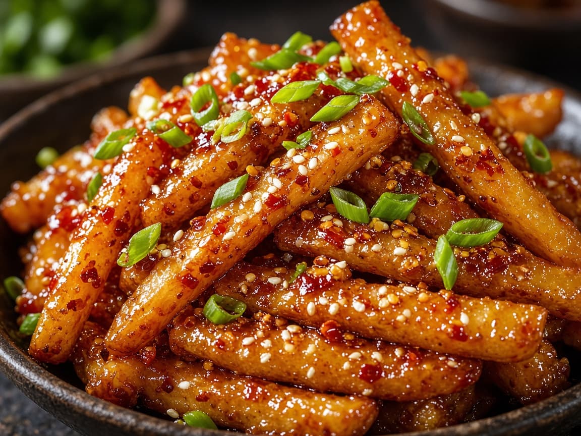 Sticky fritter vendt i soja-honning-glaze med sesam og chili