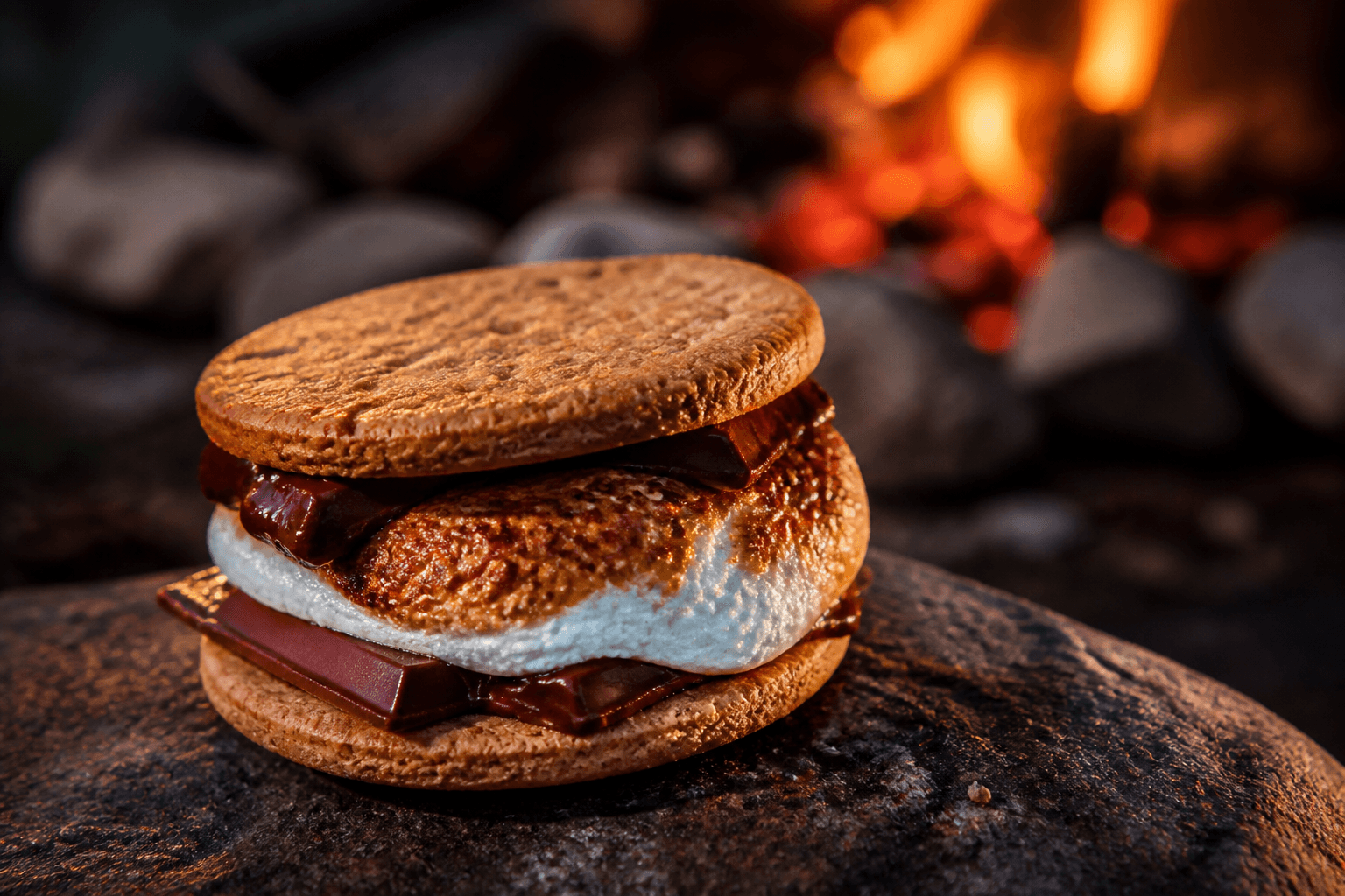 Luksus s'mores med ristede skumfiduser og mørk chokolade mellem kiks