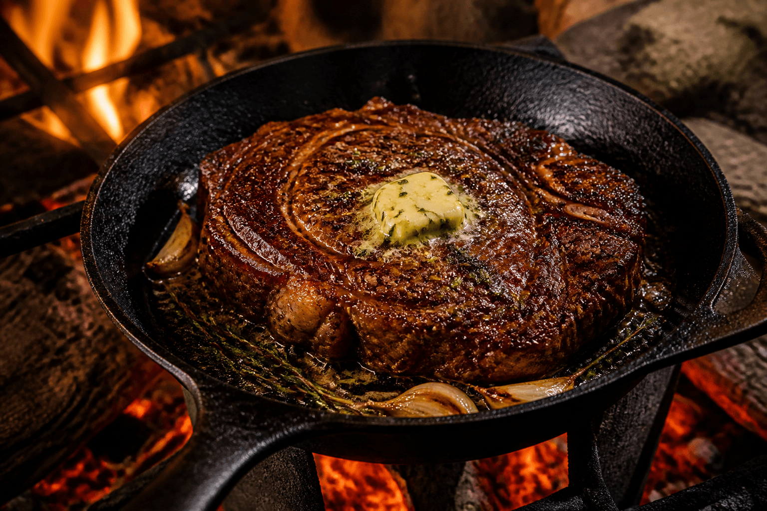Ribeye med urtesmør over bål