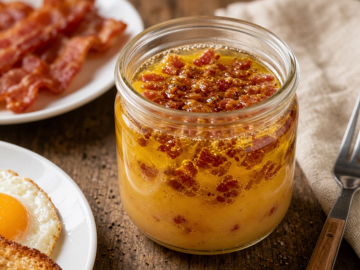 Gylden baconolie med crispy baconbits