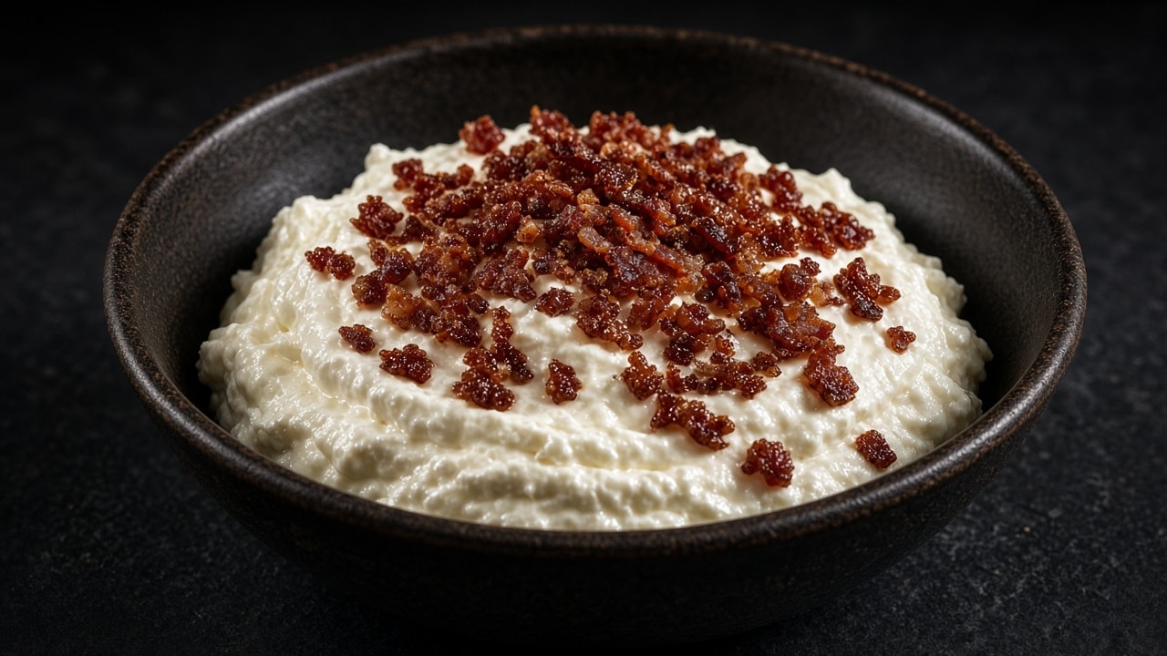 Carnivore hytteost-spread med knust bacon