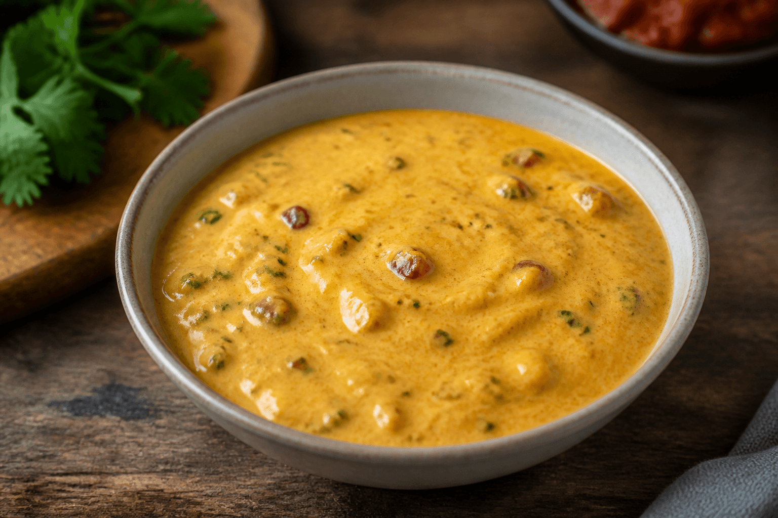 Orange-gul chorizo-bearnaise i skål