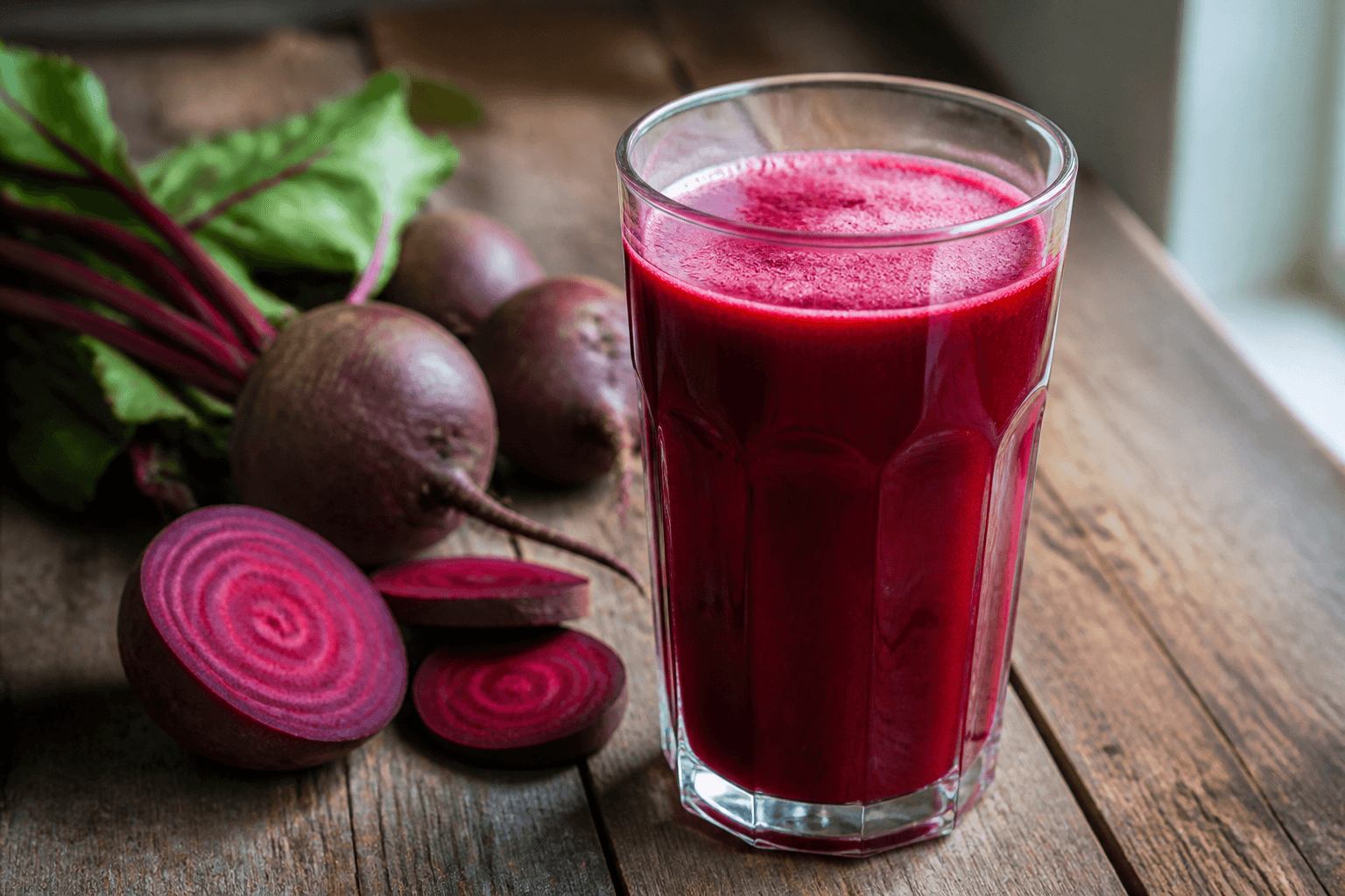 Glas med dybrød rødbedekvass