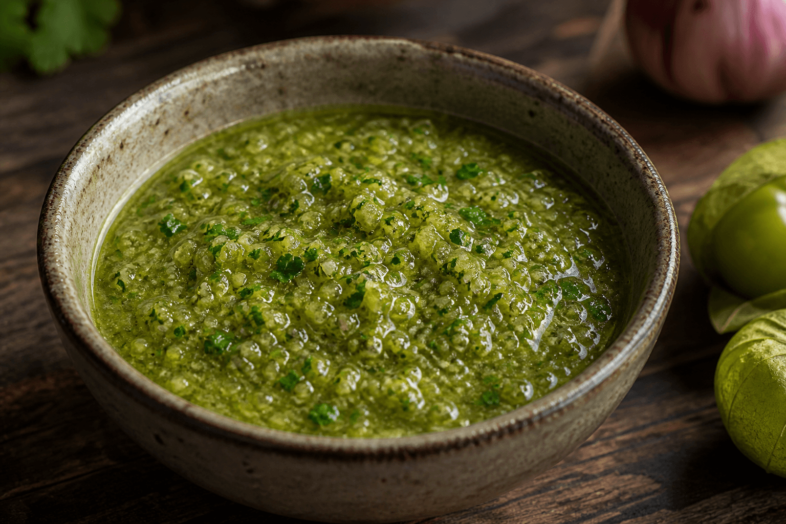 Fermenteret salsa verde i skål