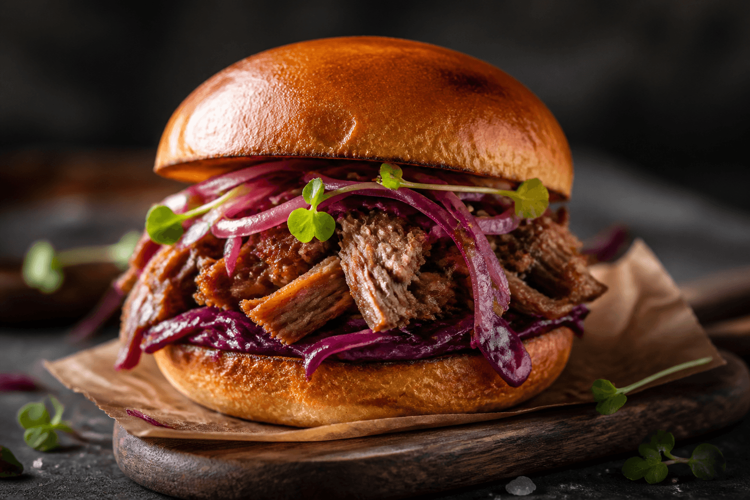 Andeburger med sprød and og rødkål i brioche