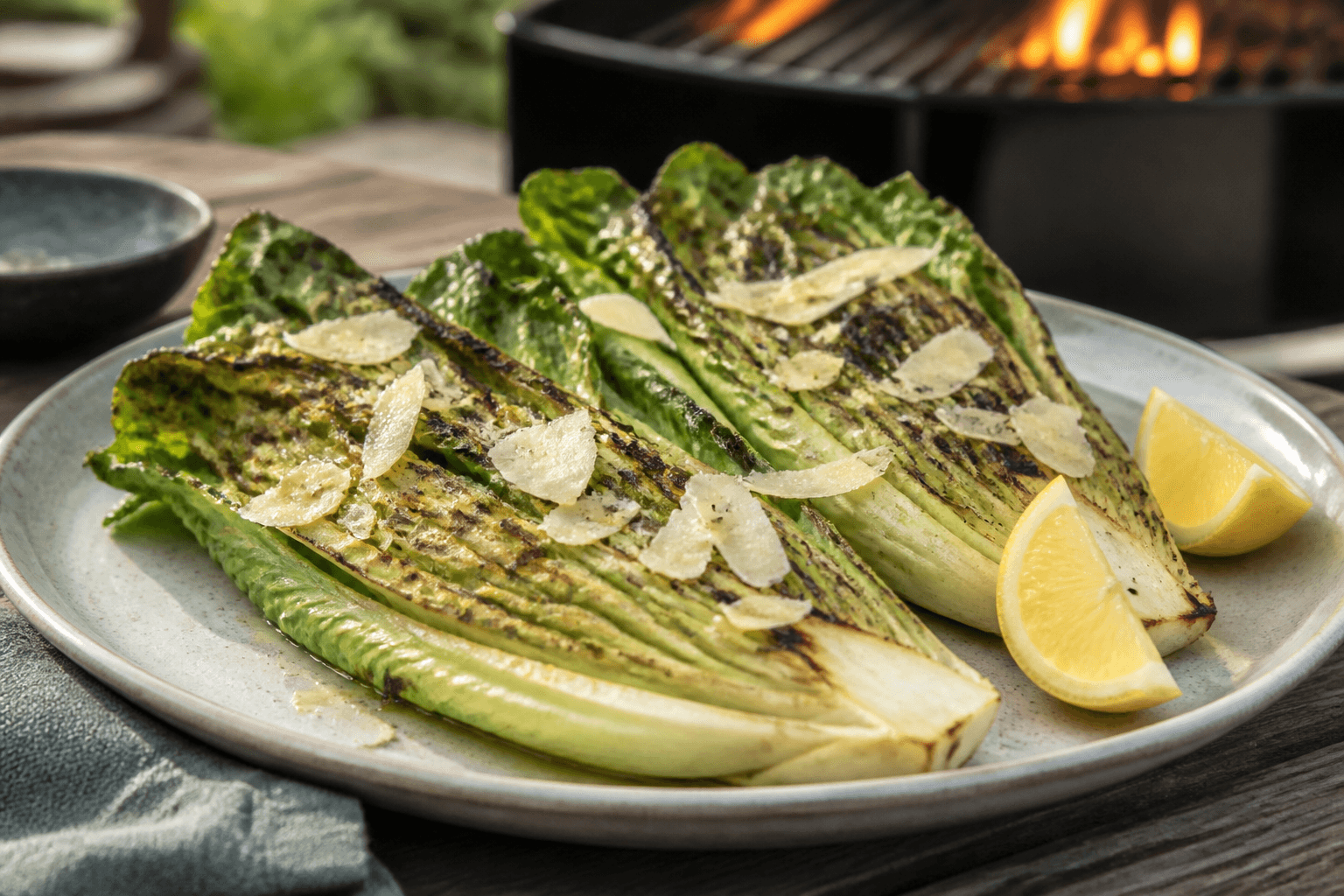 Grillede hjertesalat-halvdele med parmesan og citron
