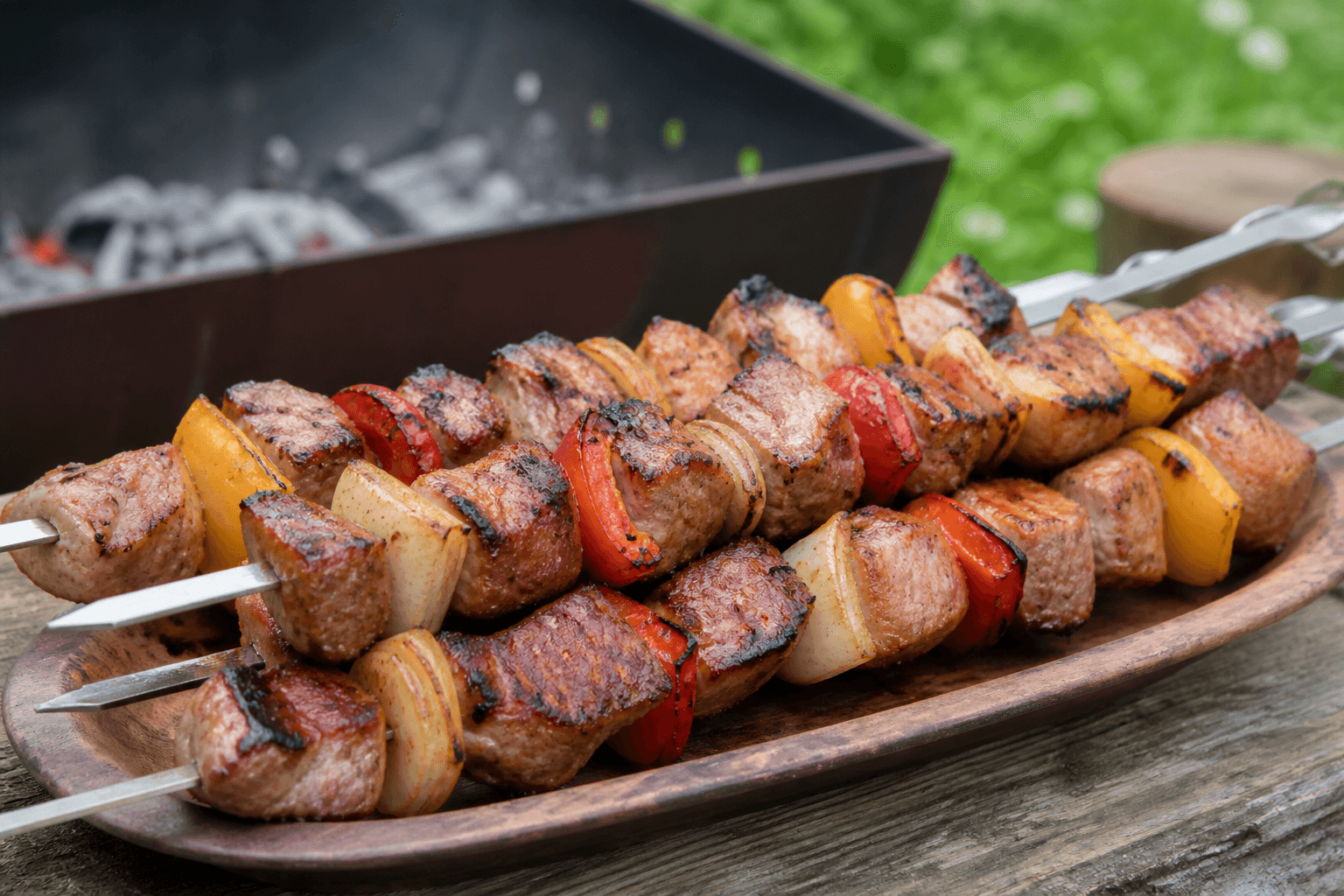 Grillede ražnjići-kødspyd med grillstriber