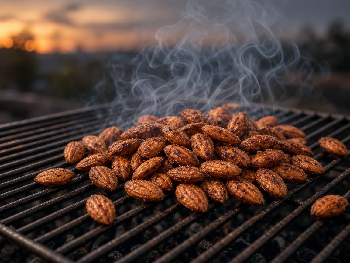 Røgede mandler på grillrist med rygesmuld