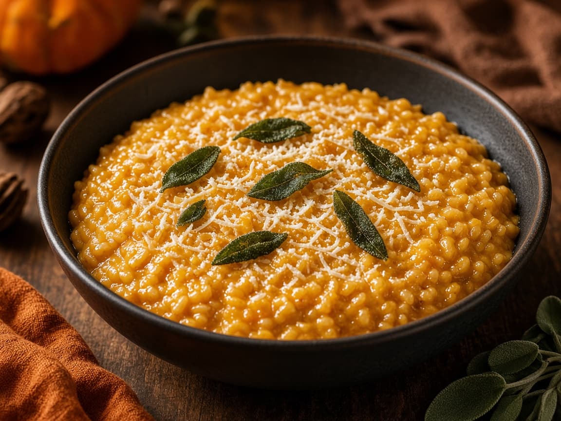 Cremet græskar-risotto med parmesan og salvie