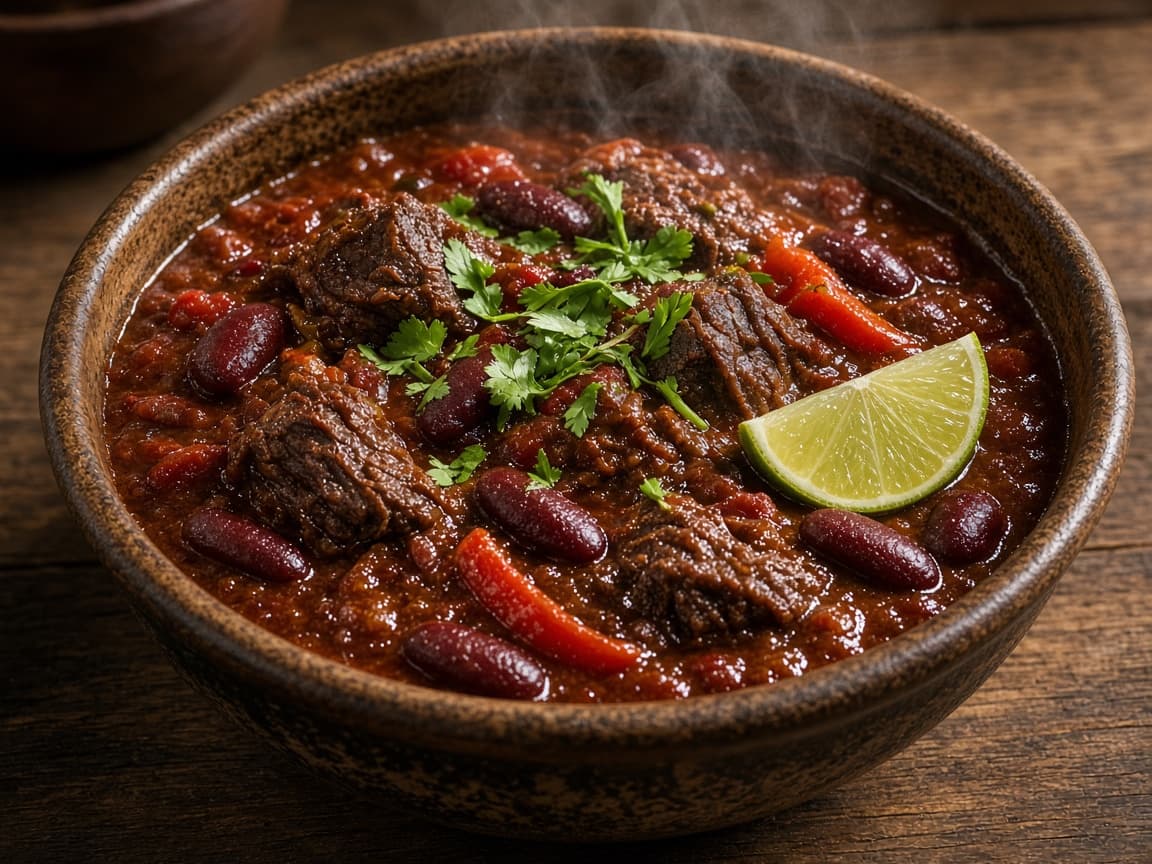 Chili con carne med oksetyksteg og mørk øl i gryde