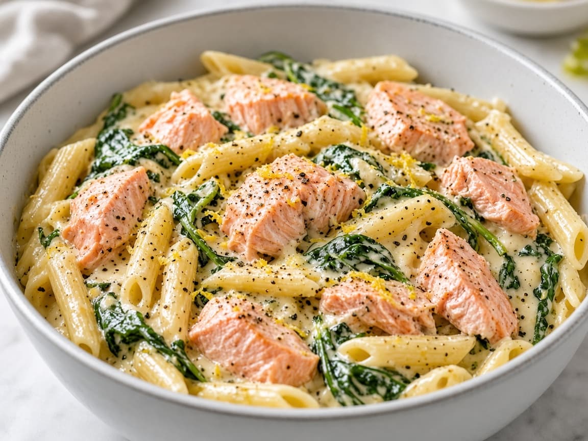 Cremet laksepasta med spinat og citronpeber