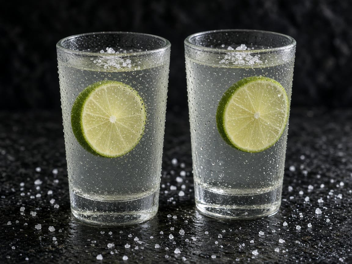 To shots med lime, havsalt og klart elektrolyt-vand
