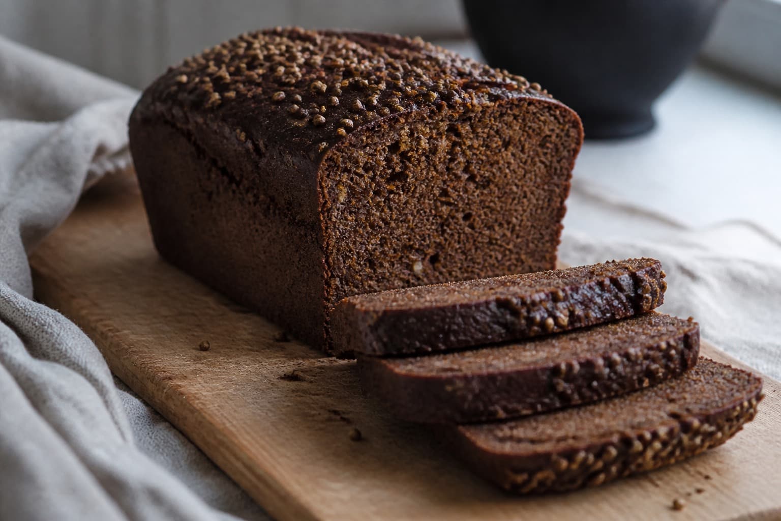Klassisk rugbrød med ærteprotein, skivet
