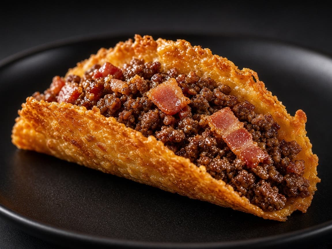 Carnivore-tacos med sprøde osteskaller, stegt hakket oksekød og baconfedt