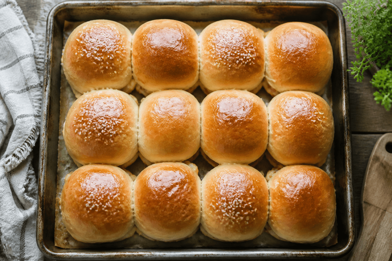 Små luftige hytteost-sliders på bageplade