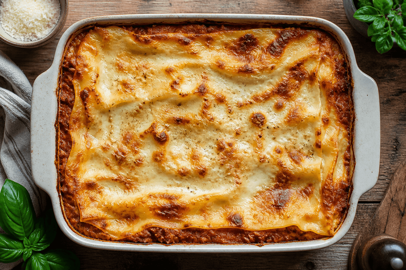 Klassisk lasagne med gylden osteskorpe og béchamel