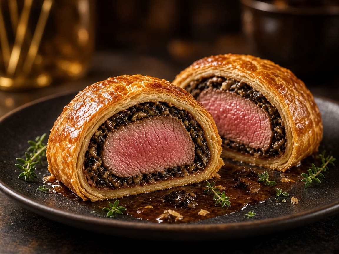 Mini beef wellington skåret med rosa midte