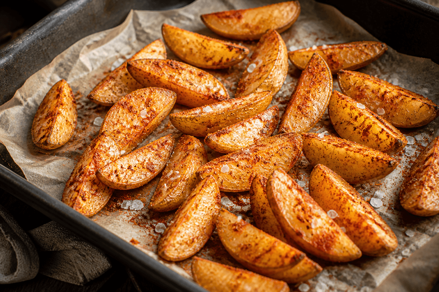 Ovnstegte kartoffelbåde med paprika og groft salt