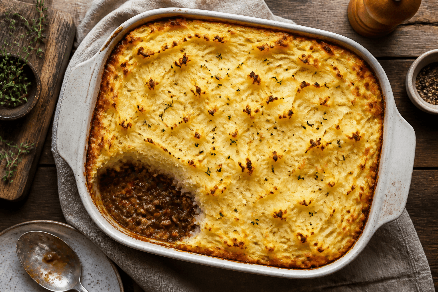 Shepherd’s pie med gyldent kartoffelmos-låg