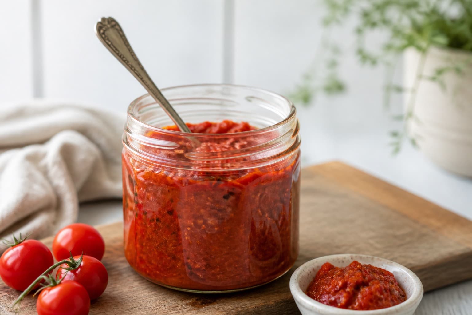 Glas med rød tomat-chutney