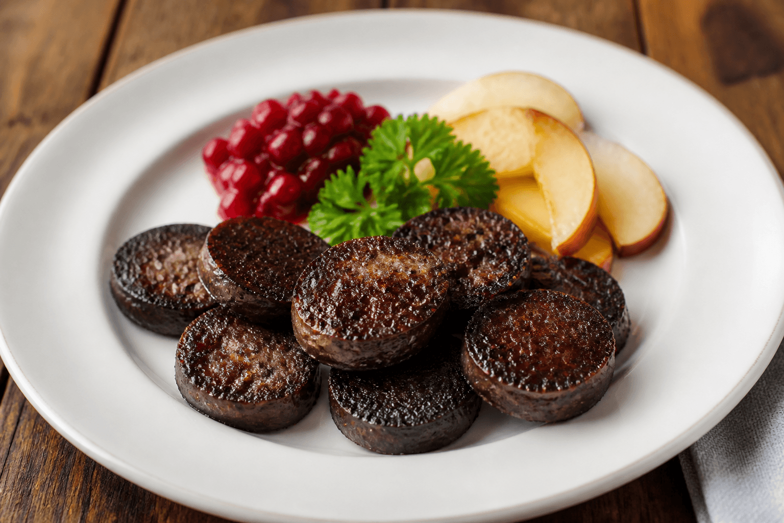 Stegte skiver blodpølse med sprød skorpe