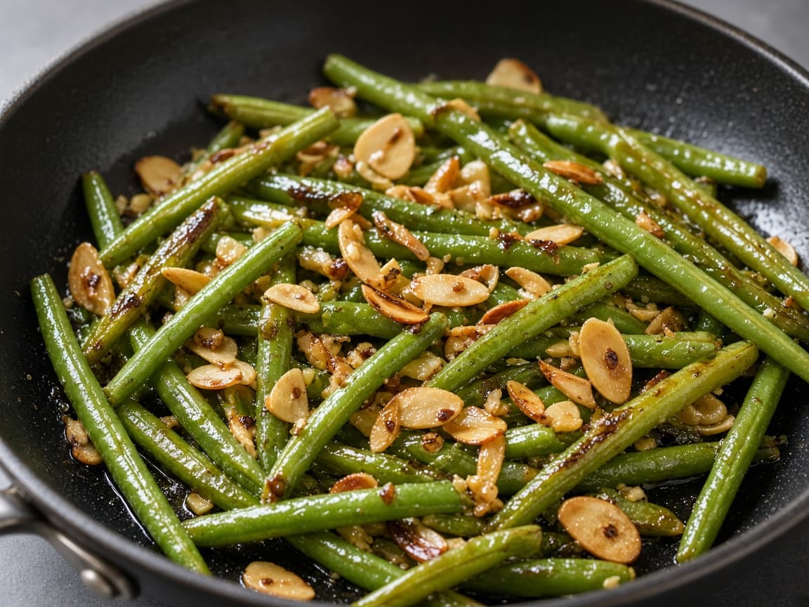 Haricots verts med hvidløg og mandelsplitter