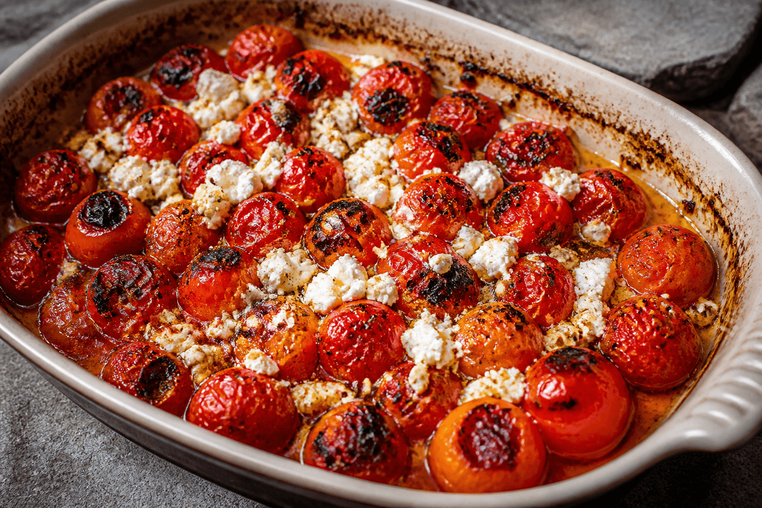 Brændte cherrytomater med feta fra pizzaovnen
