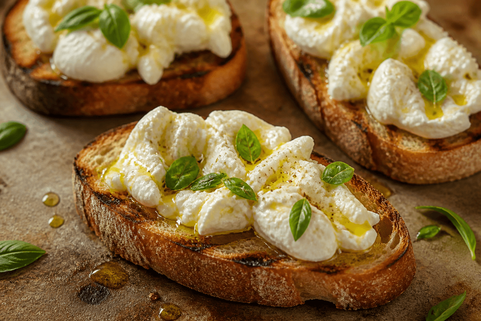 Bruschetta med bagte hvidløg og burrata