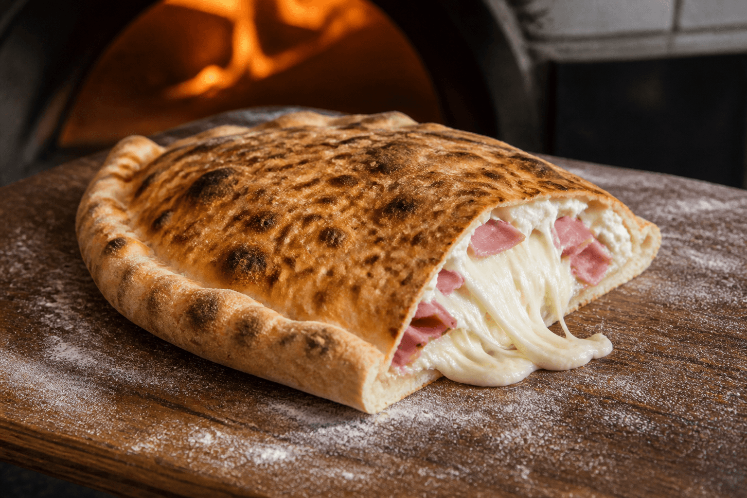 Calzone med skinke og ricotta fra pizzaovnen