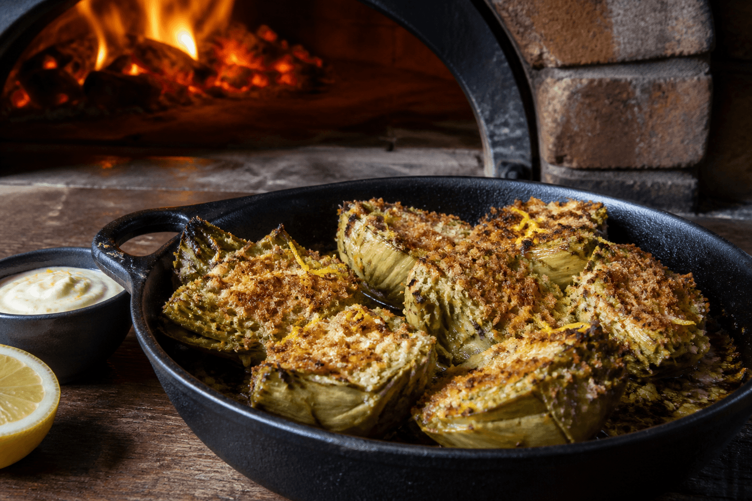 Gratinerede artiskokhjerter med parmesan i støbejern