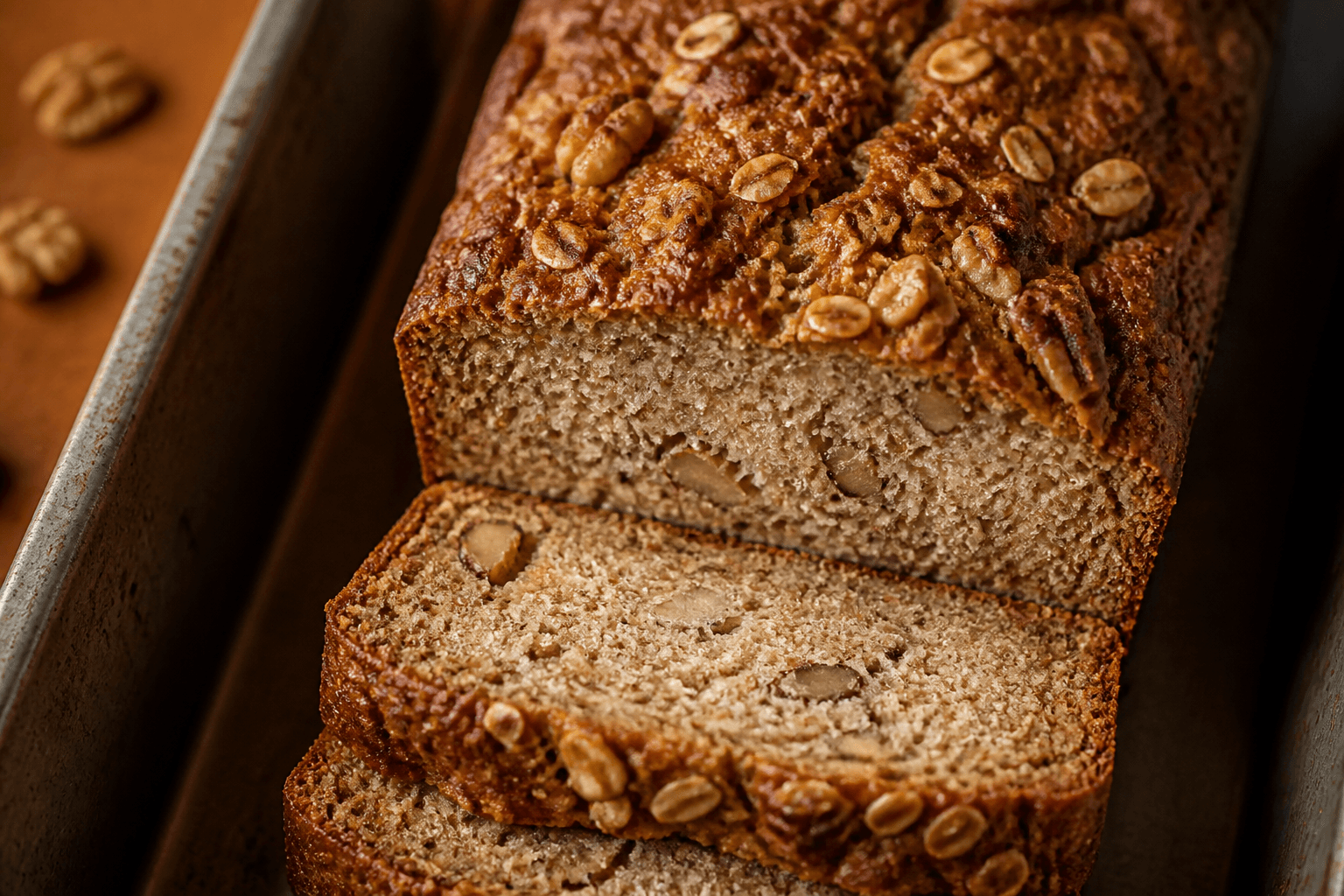 Saftigt havre-bananbrød bagt i eftervarme
