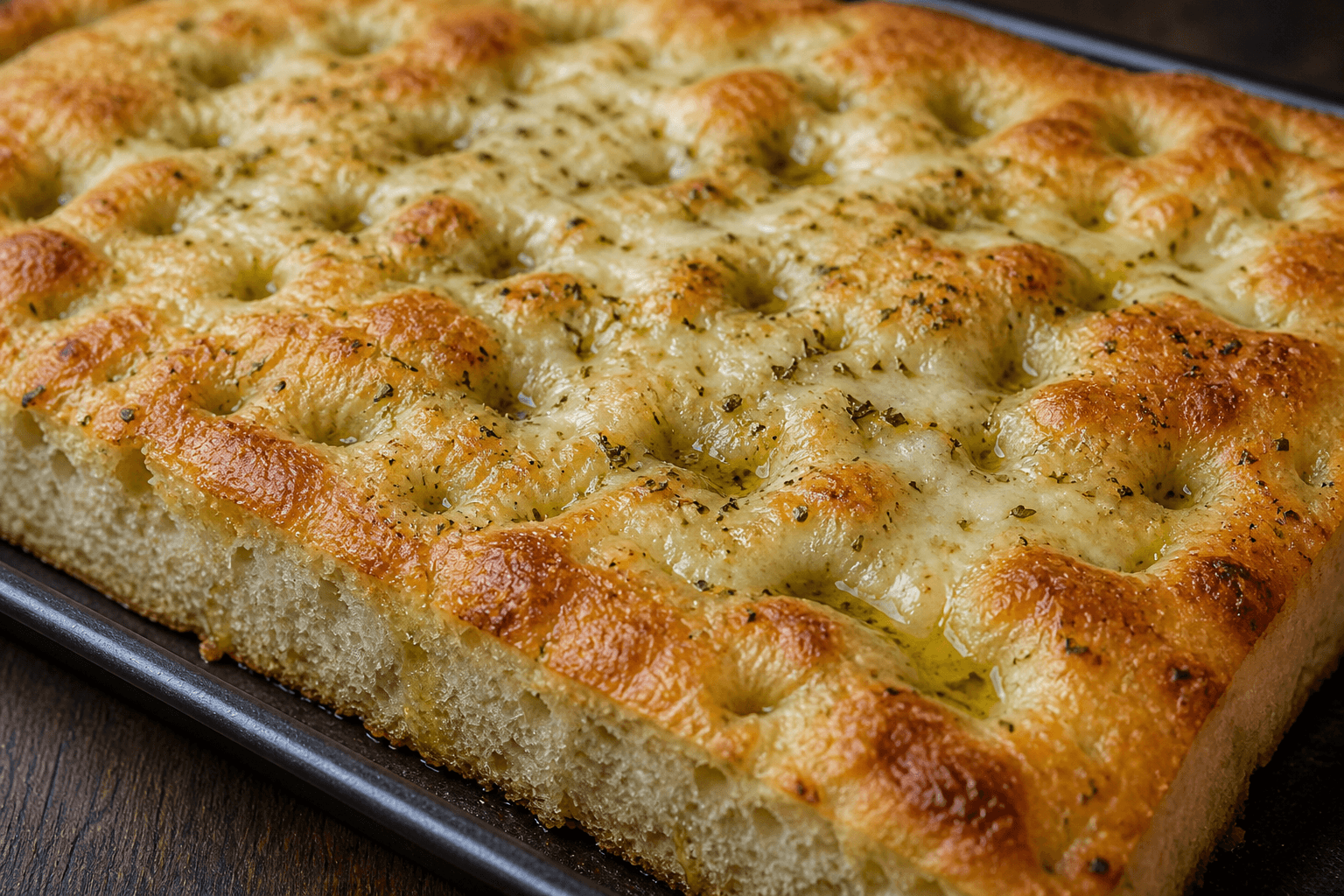 Hvidløgs-focaccia med ost bagt i pizzaovn