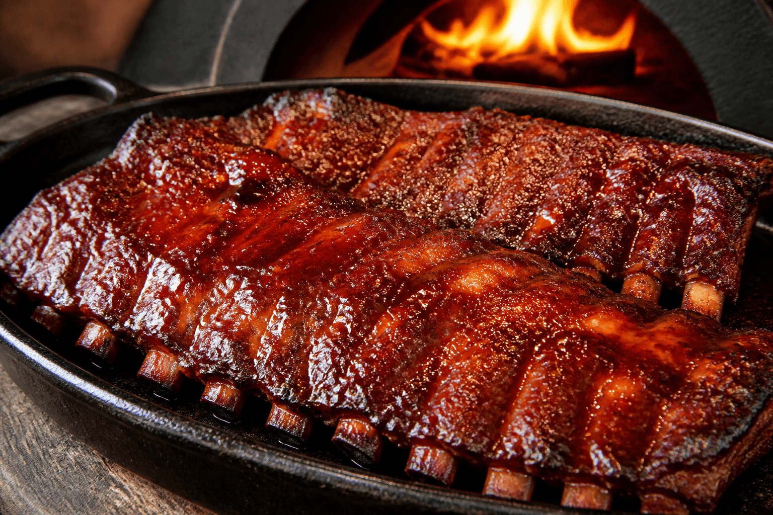 Sticky BBQ-ribs glazeret og branket i pizzaovnen