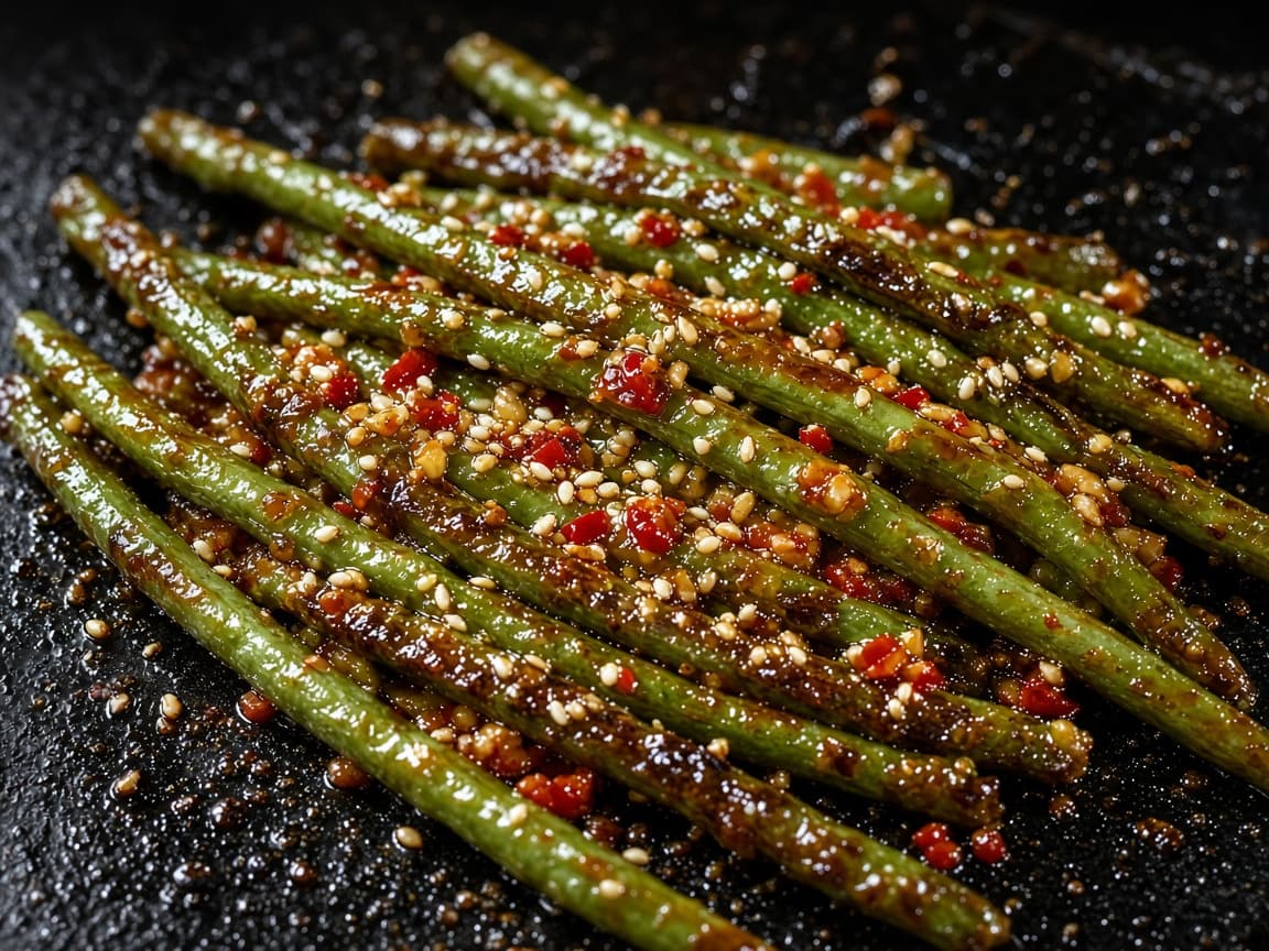 Aspargesbønner med chili-ingefær-glaze på plancha