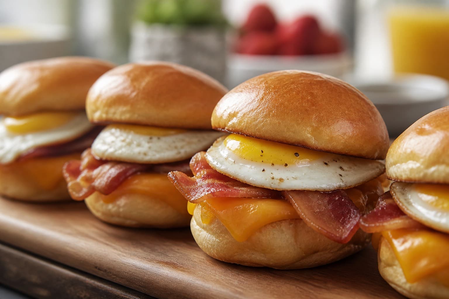 Breakfast sliders på brioche med spejlæg og bacon