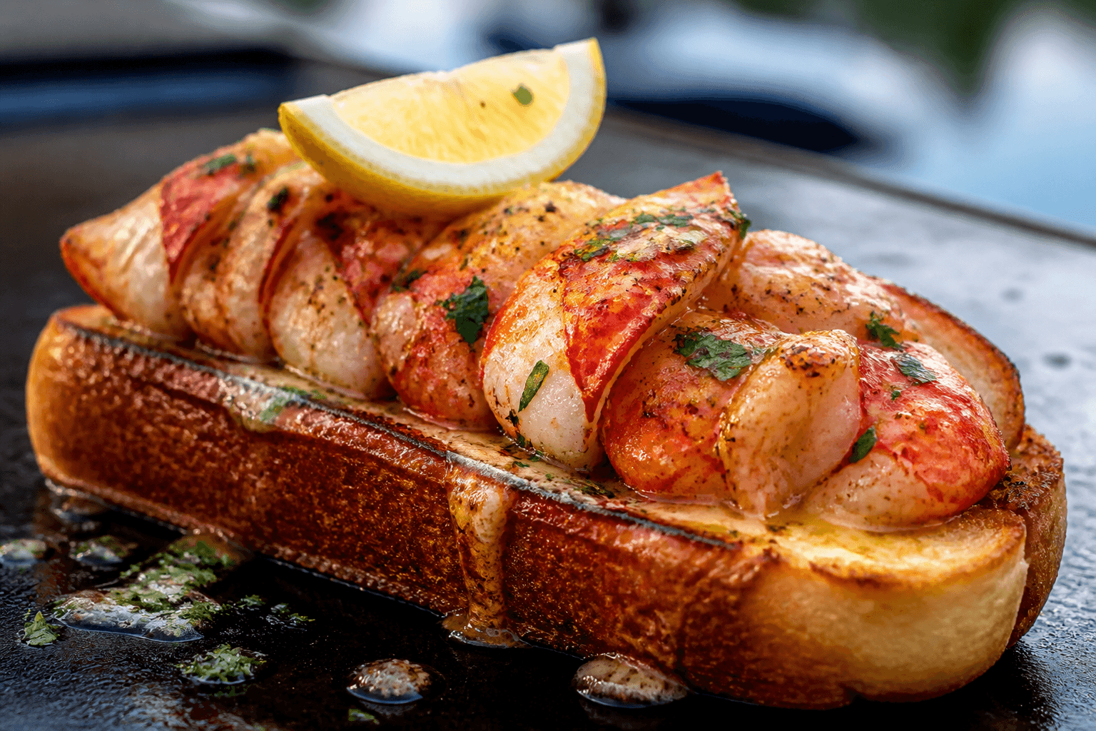Smurt brioche med stegt hummerhale på plancha
