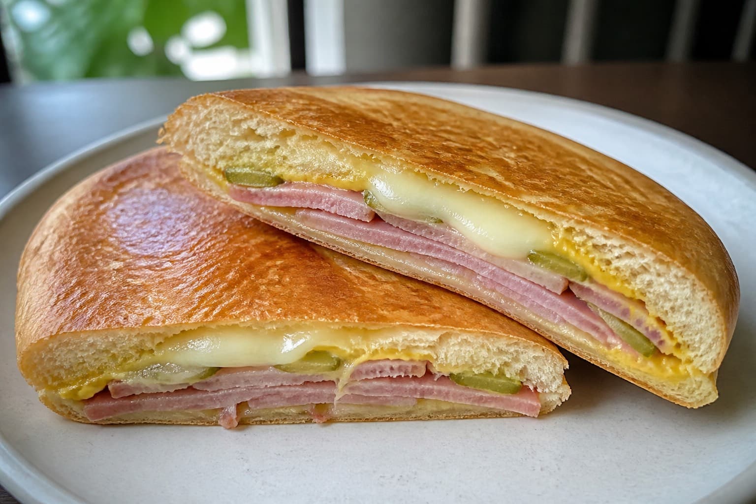 Cuban sandwich presset flad på plancha