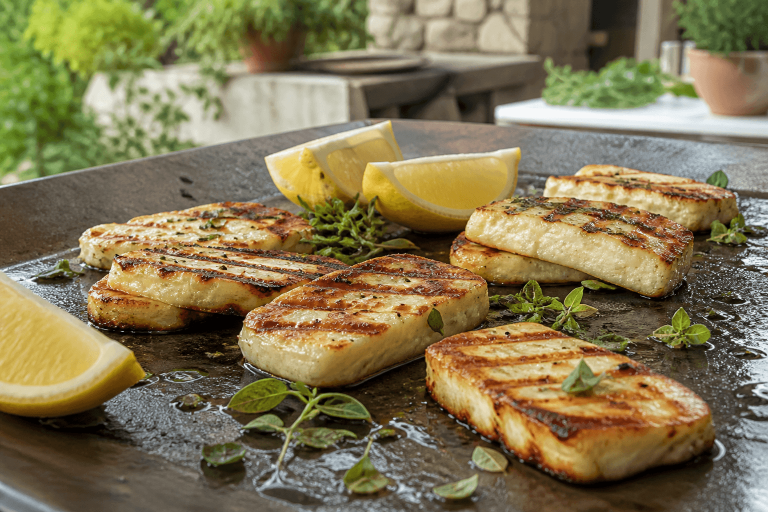 Grillet halloumi med citron på plancha
