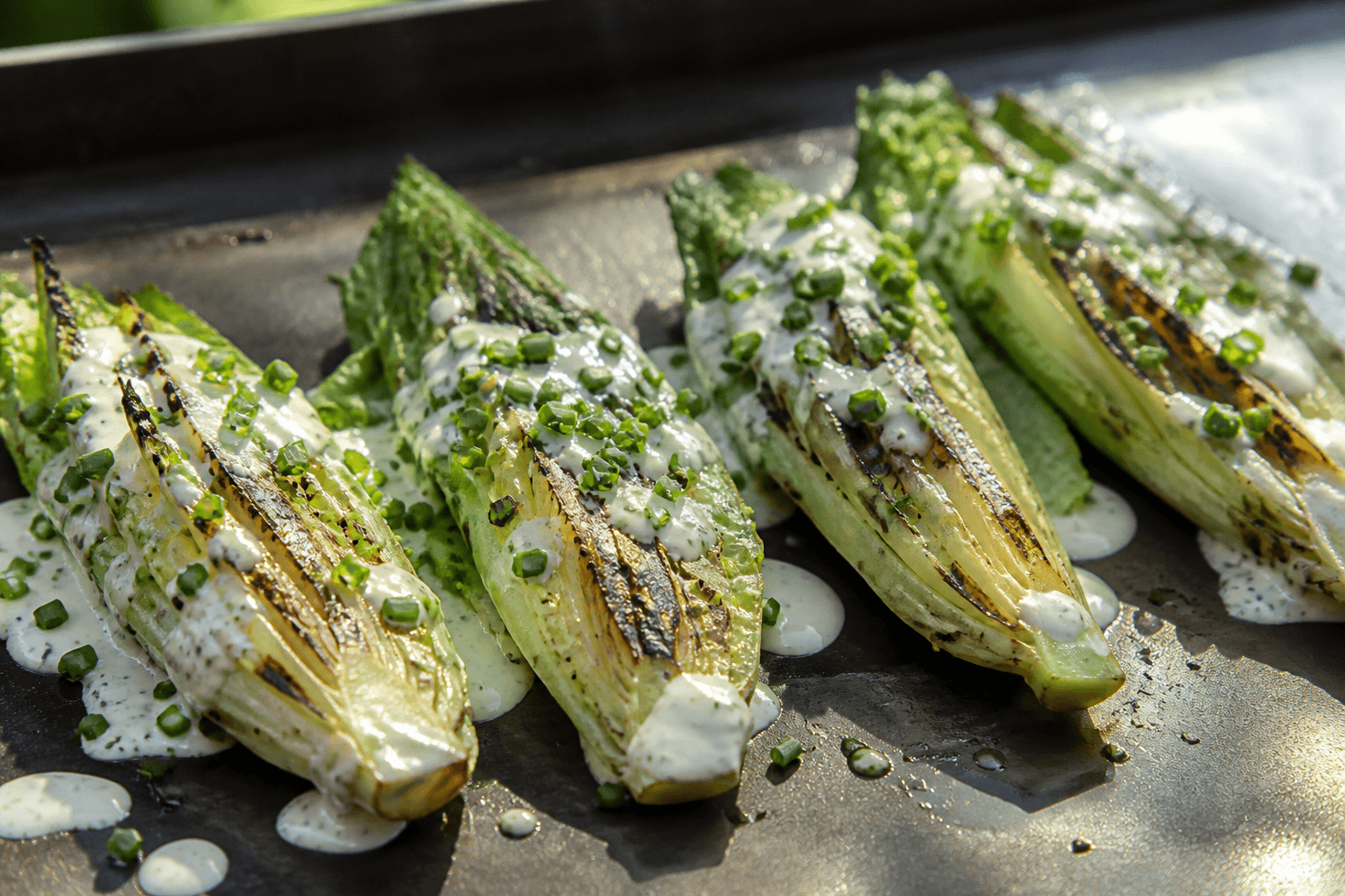 Grillet romainesalat på plancha med mormordressing