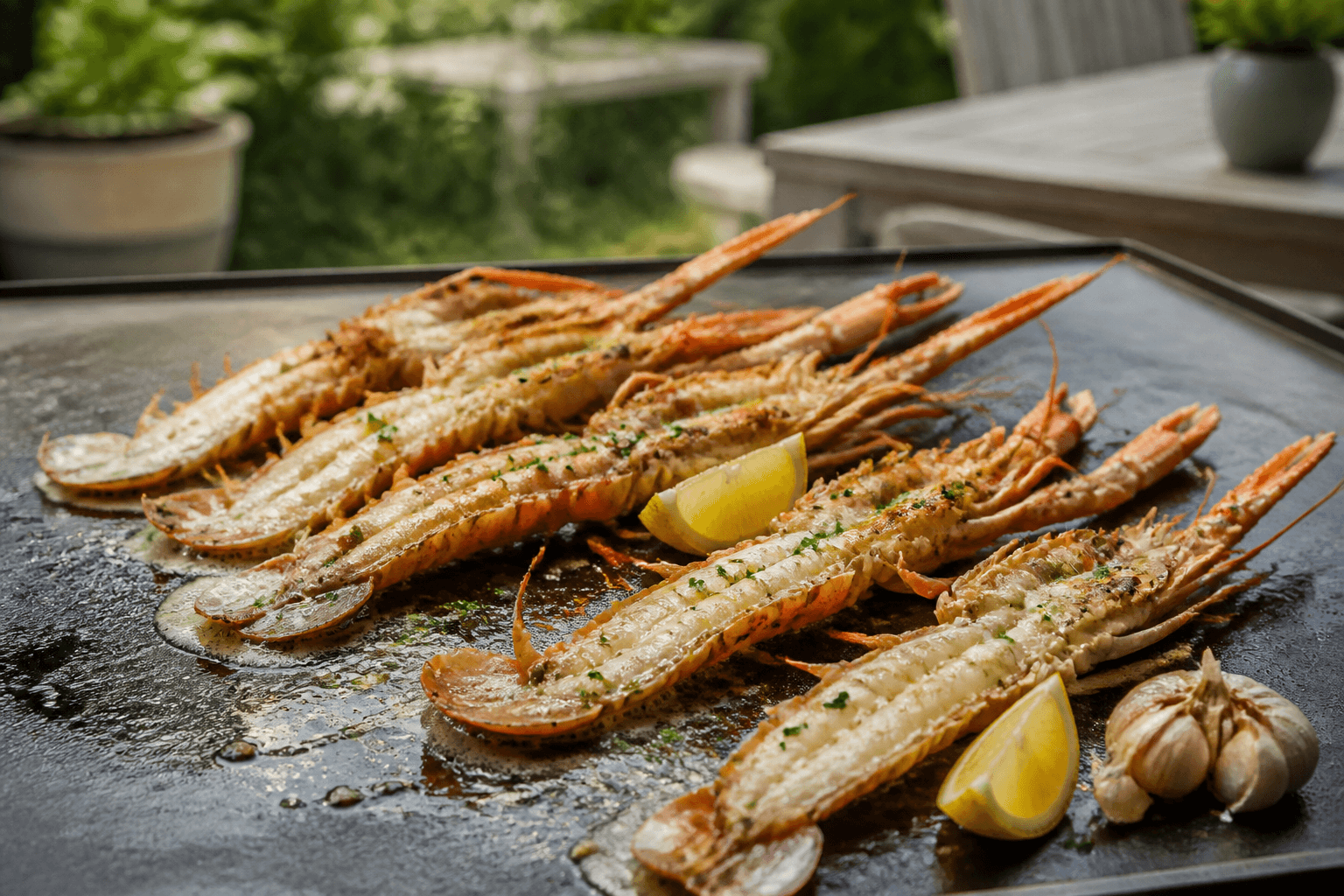 Jomfruhummere på plancha med hvidløgssmør og citron