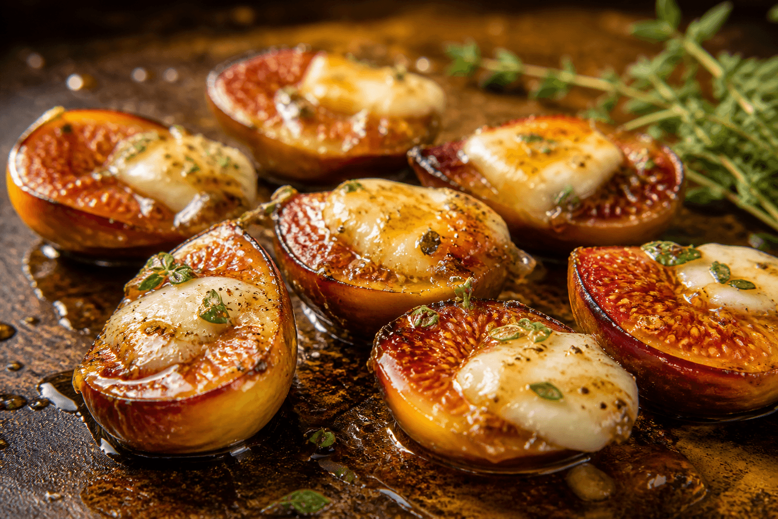 Karamelliserede figner med gedeost og honning på plancha