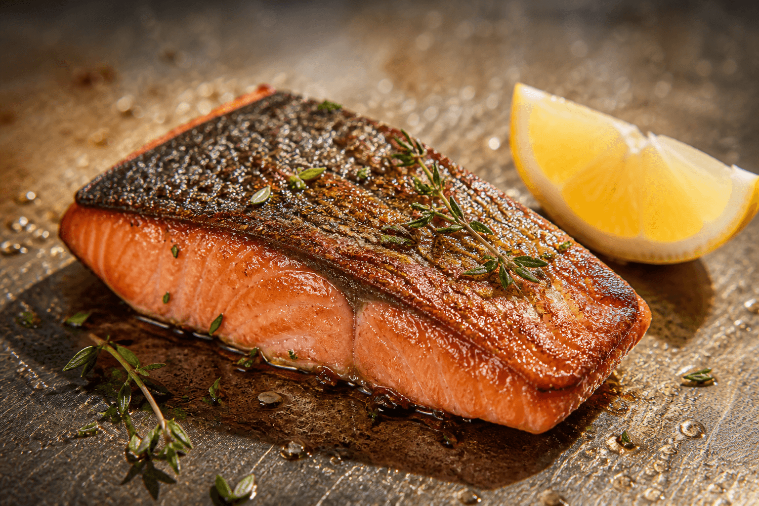 Lynstegt laks med sprødt skind på plancha