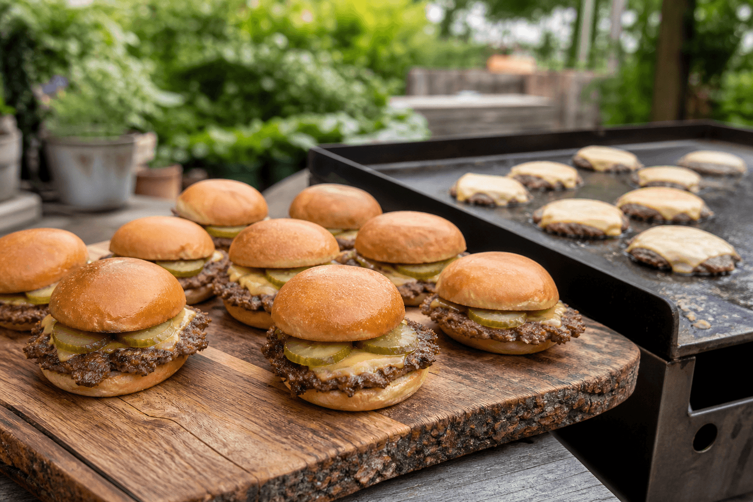 Smash burger sliders med ost på plancha