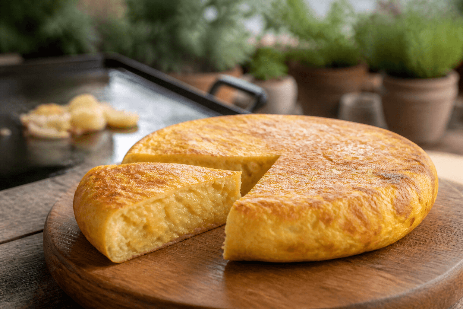 Spansk tortilla kartoffelomelet stegt på plancha